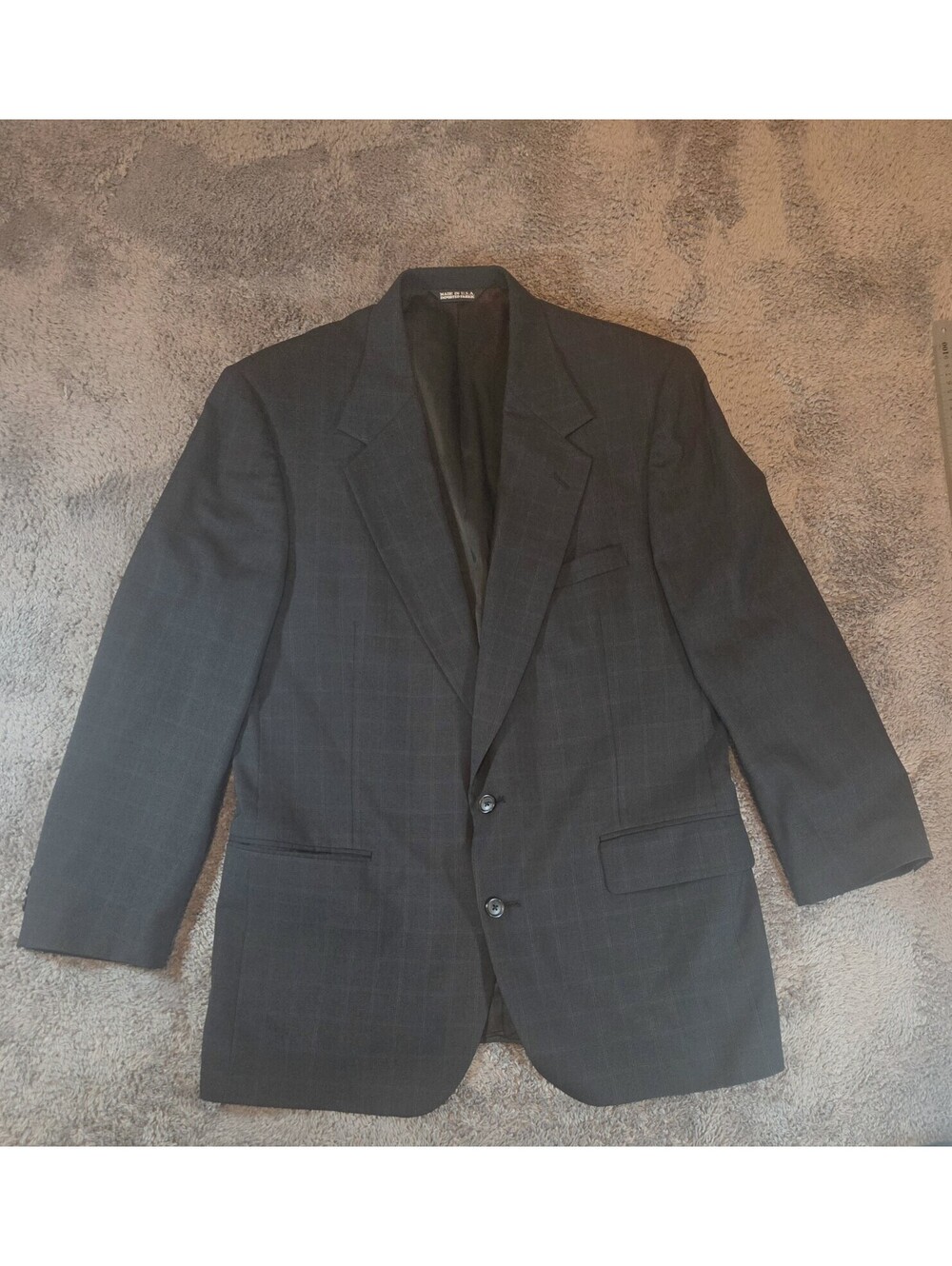 Portfolio Perry Ellis Men’s 40R Blazer Black Plaid 100% Wool Made USA Vintage